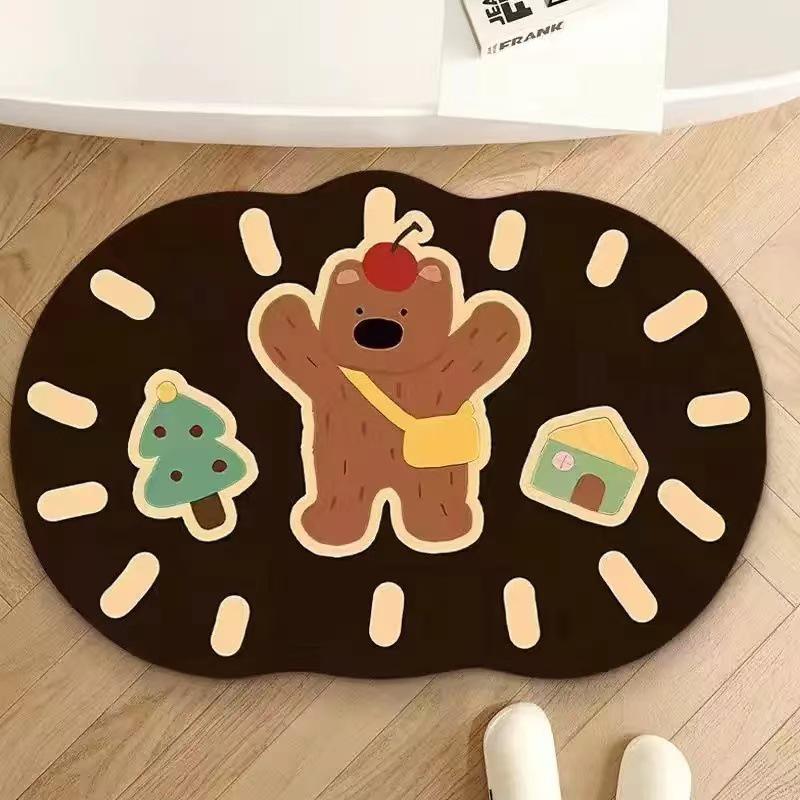 Cute Cartoon Quick-Dry Diatomaceous Earth Bathroom Mat - Non-Slip, Absorbent Foot Pad for Toilet & Entrance