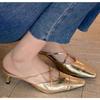 Fashion New Style Fashion Women Thick Heel Middle Heel Sandals Women's Slippers High End Silver Half Slippers Plus Size Zapatos Mujer