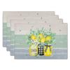 Watercolor Floral Placemats Set of 4 Blue Yellow Poppy Flowers Washable Non-Slip Heat Resistant 12×18 Inch Spring Summer Seasonal Linen Fabric Table M