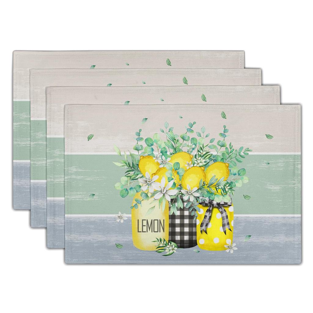Watercolor Floral Placemats Set of 4 Blue Yellow Poppy Flowers Washable Non-Slip Heat Resistant 12×18 Inch Spring Summer Seasonal Linen Fabric Table M
