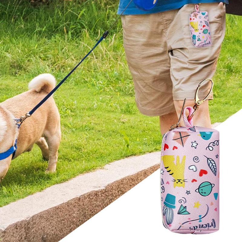Dog Bag Holder For Poop PU Leather Zipper Poop Bag Holder Stain-Resistant Poop Bag Holder Portable Waste Bag Dispenser With Hook