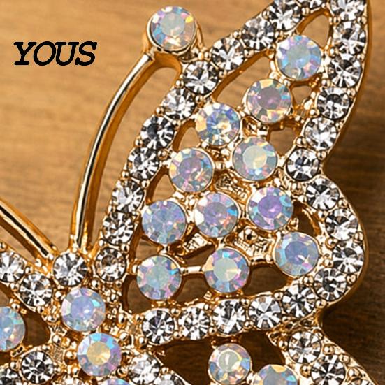Electroplated Brooch Rhinestone Butterfly for Women, Vintage Lapel Lightweight Metal Pin, Hats Clothes Dress Decorative Jewelry Accessories