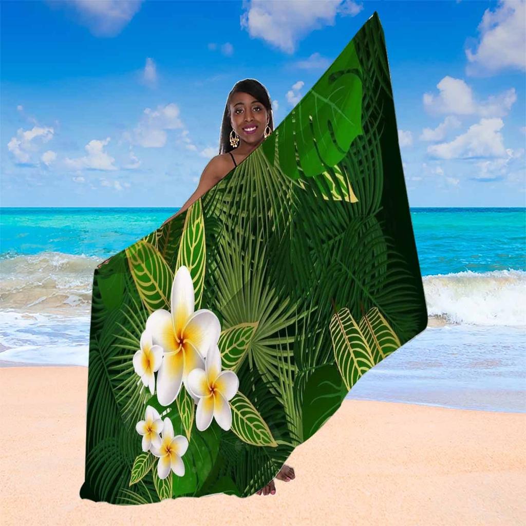 Tropical Palm Leaf Plumeria Beach Sarong Wrap, Highly Absorbent Quick Dry for Travel Camping
