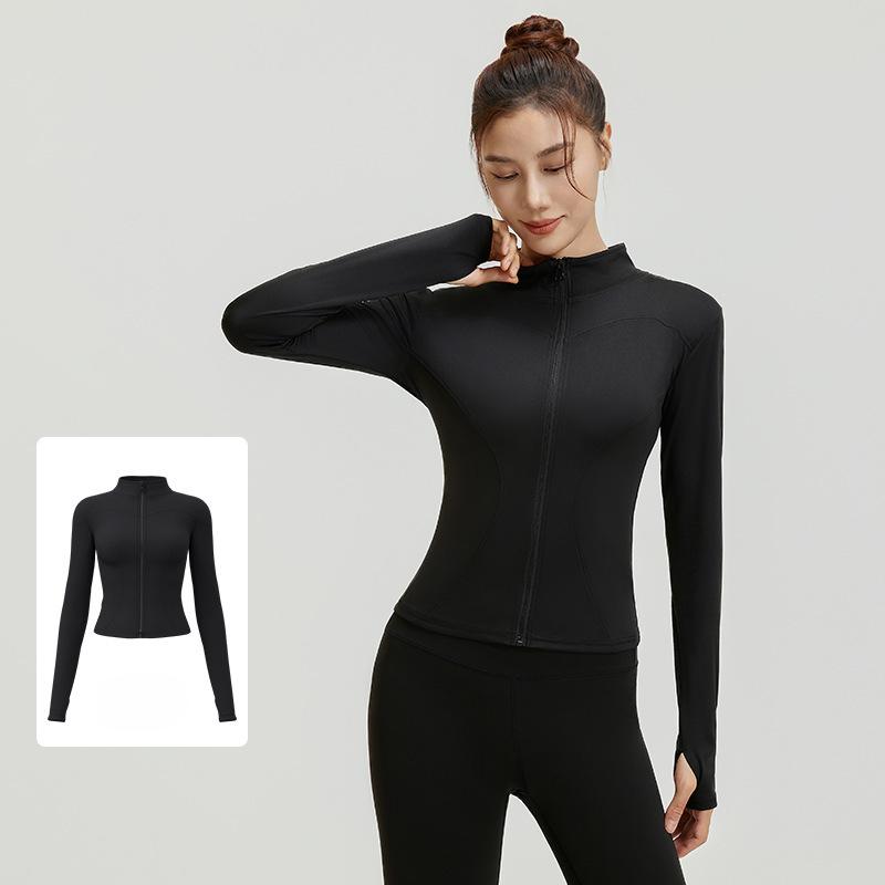 Women Running Zipper Sportswear Skinny elasticity Solid Colour Long Sleeve Fitness Breathable Yoga coat