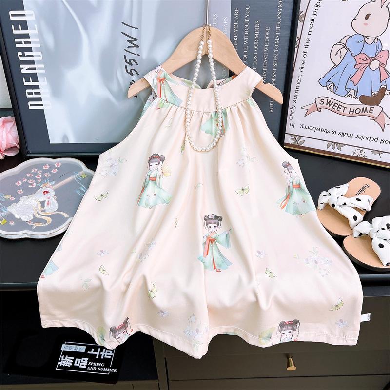 Girls Summer Floral Halter Dress Elegant Princess Kids Sleeveless Party Dress For Little Girls Beach Wear 130cm