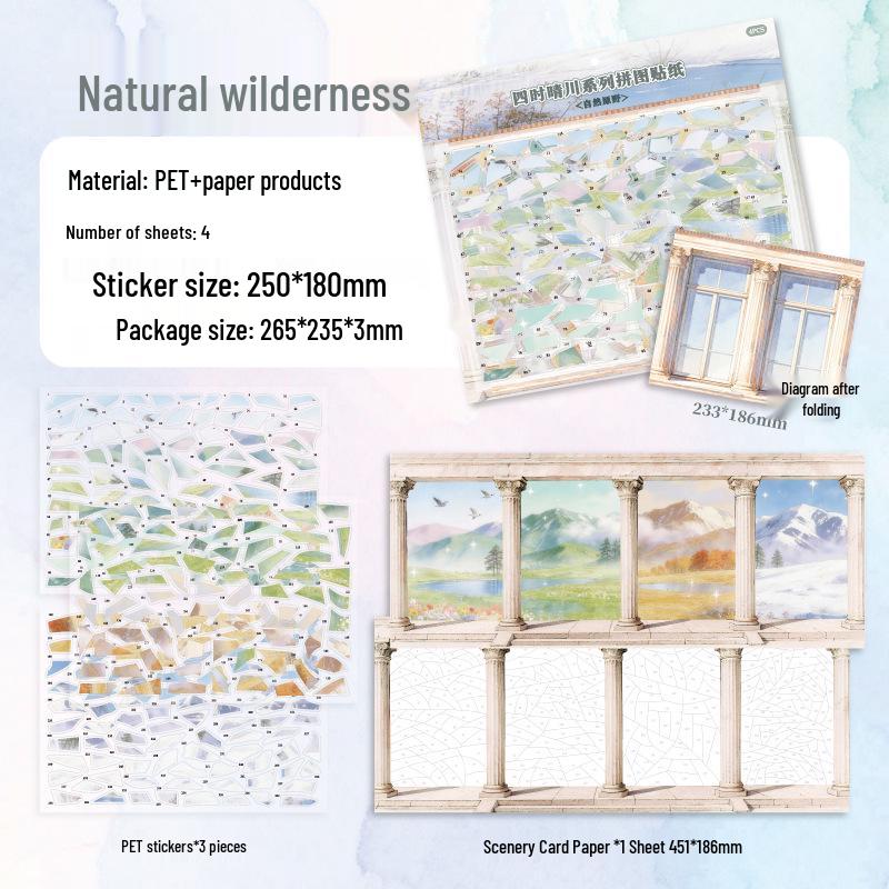 Four Seasons Sunny River Puzzle Scenery Stickers - Landscape DIY Material (4 Types)