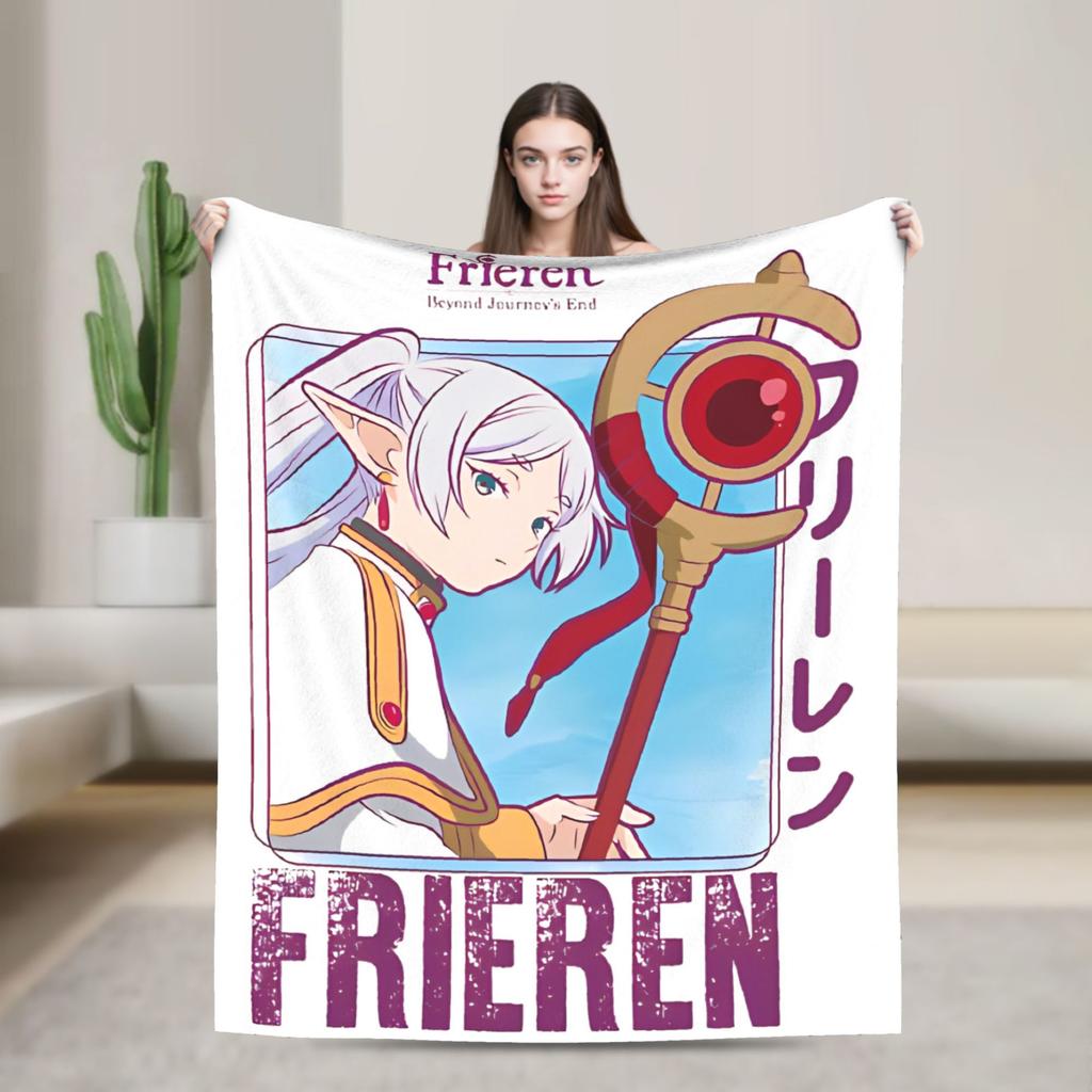 Frieren Beyond Journey's End Blankets Flannel Print Full Character Multi-function Lightweight Throw Blankets Bedspreads Quilt