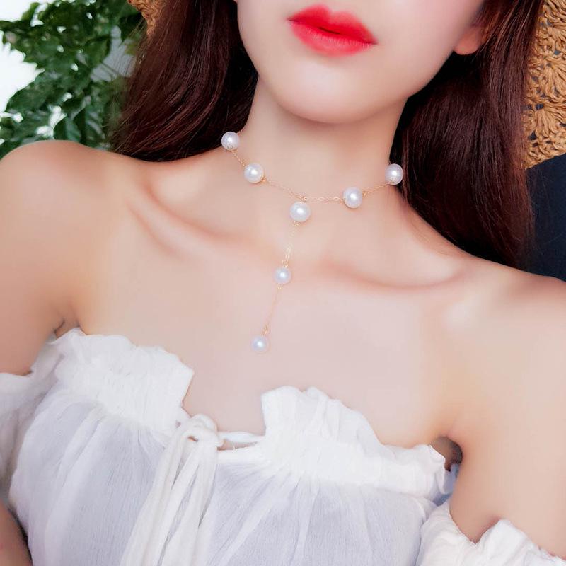Korean Fashion Pearl Pendant Tassel Choker – Gentle Temperament Style, Short Women's Necklace (N155)