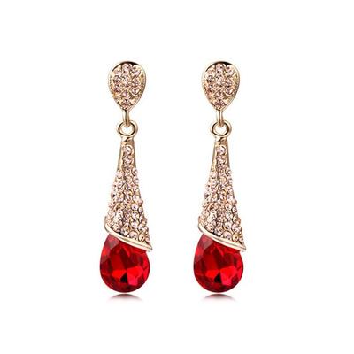 Women's Teardrop Crystal Bridal Earrings In Red