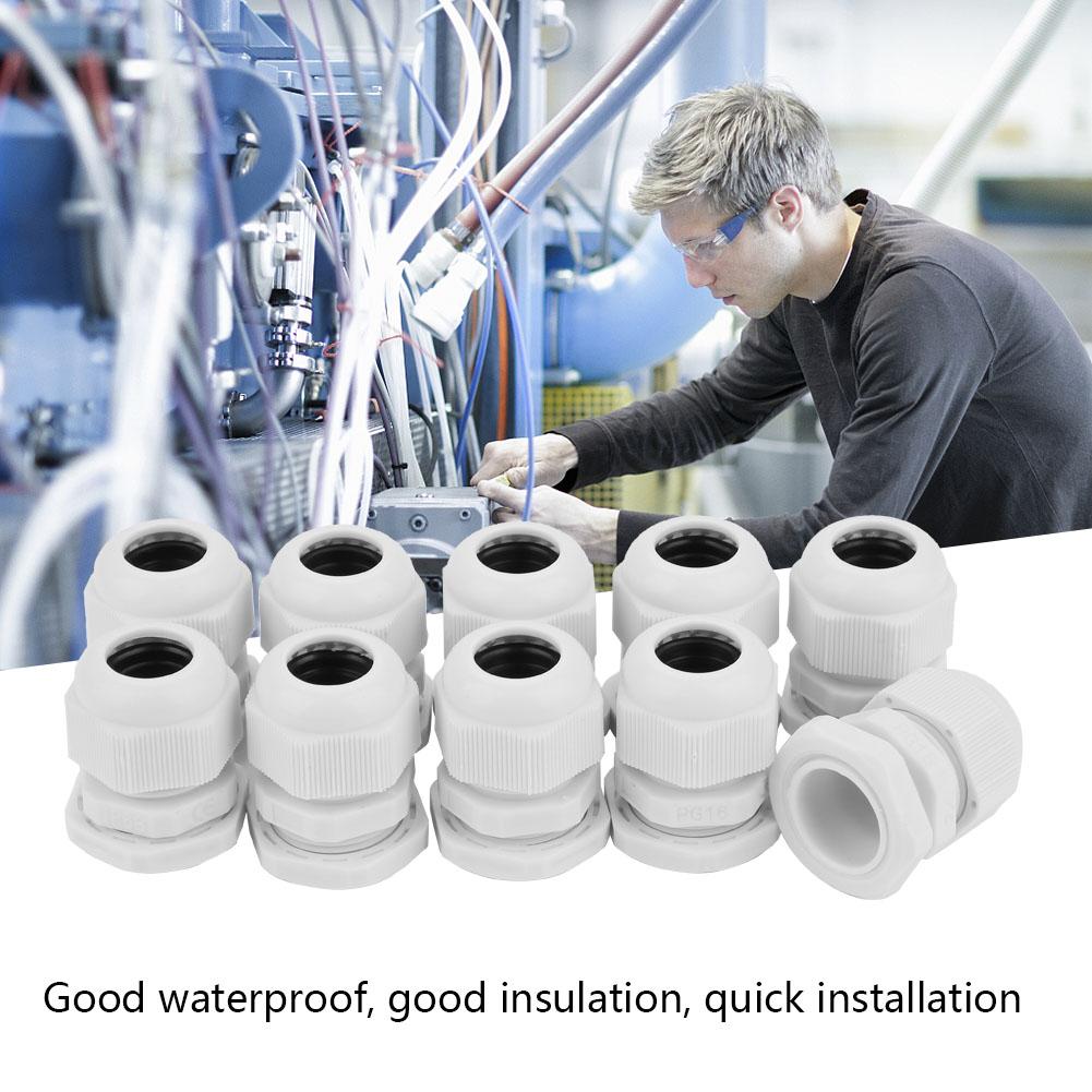 10PCSCelsiusset  IP68 Waterproof White Nylon Plastic Cable Gland Connector (PG16 )