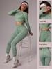 Nahtloses Yoga-Sportbekleidungsset: Langarmtop mit Daumenlöchern & Schlanke High-Waist-Hose mit Po-Lifting für Outdoor-Sport