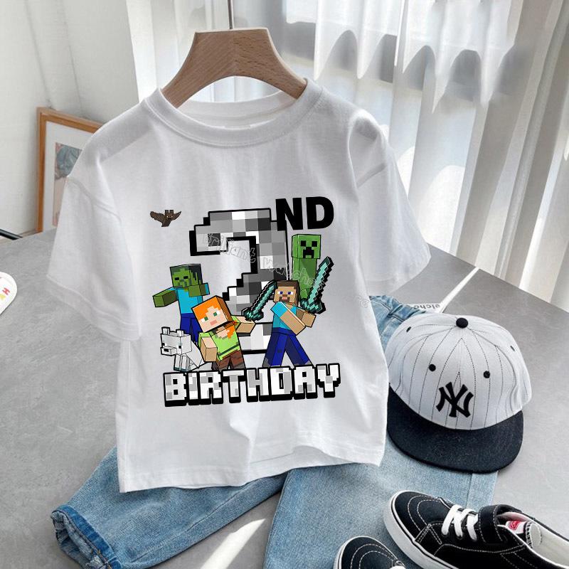 Hot Pixel Game T-shirt Birthday Number Clothes Round Collar Clothing Minecrafted Cartoon Short Sleeve Black Summer Tee Top Gift