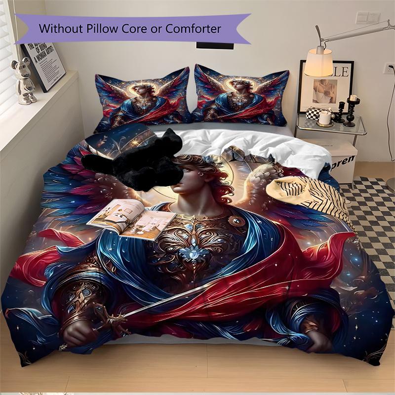 3pcs Anime Angel Wing Comforter Set with One Quilt Cover and Two Pillowcases (No Core) - Festive Gift for Bedroom Decor, Polyester Fabric, Anime Carto