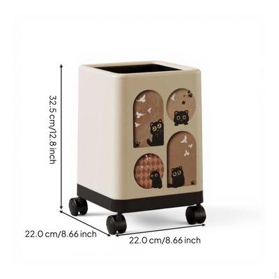 Wastebasket Rolling Trash Can, Bedroom, Living Room, Creative Cat Design Square Wheels