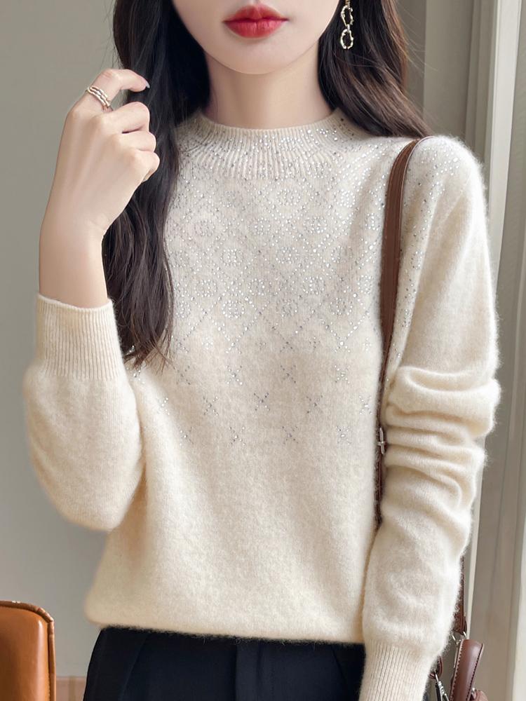 Women's Cashmere Sweater Qinghe Cashmere 30% Cashmere 70% Wool Autumn and Winter Cashmere Pullover Soft and Warm