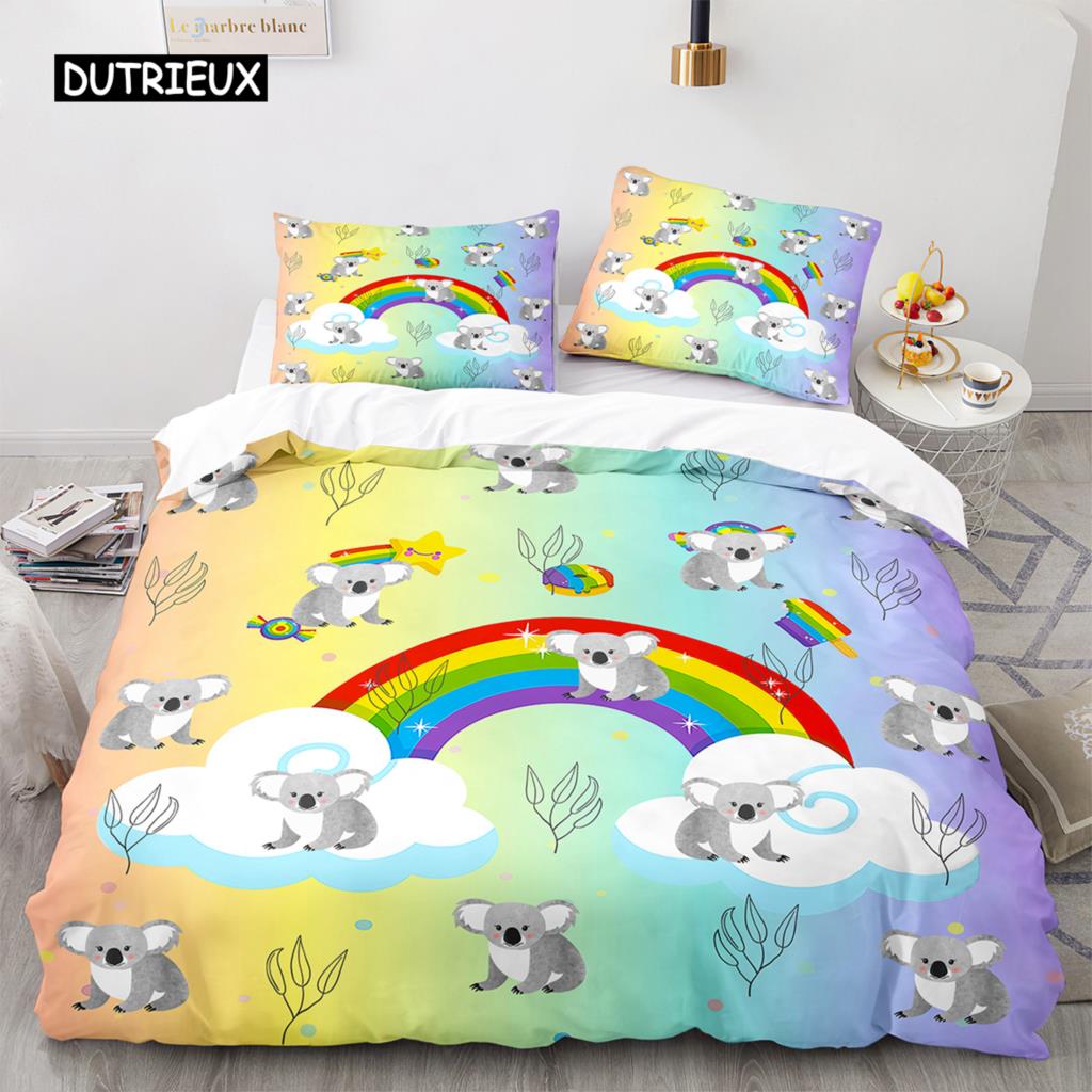 Koala Duvet Cover Set Microfiber Australia Animal Comforter Cover Queen for Kids Boy Girl Funny Lovely Koala On Tree Bedding Set