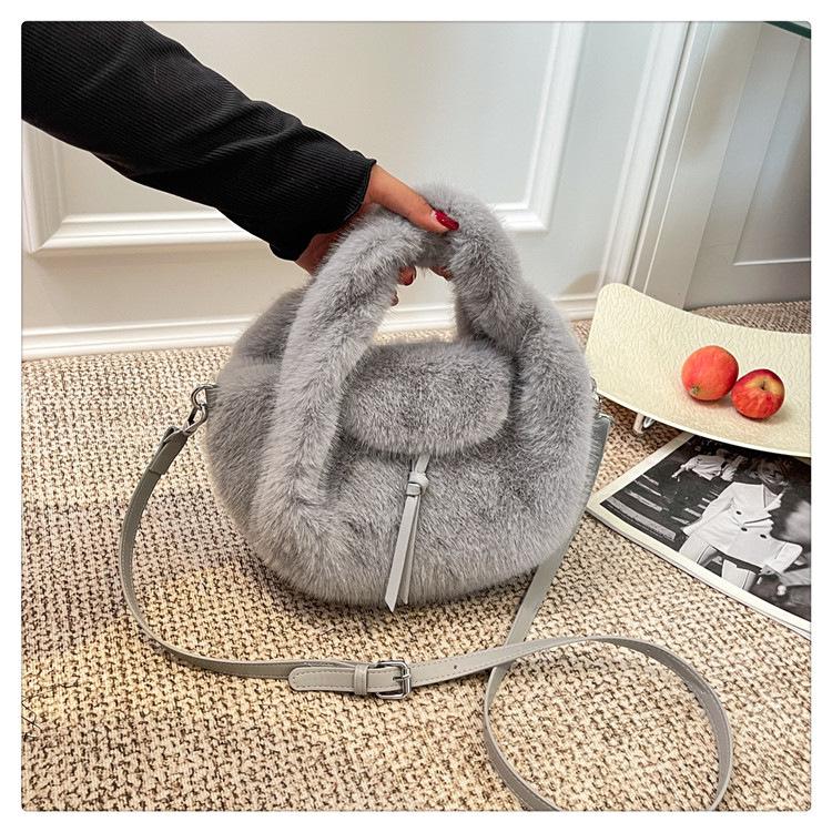 

Корейская плюшевая сумка - Осенне-зимняя женская пушистая теплая сумка через плечо серый