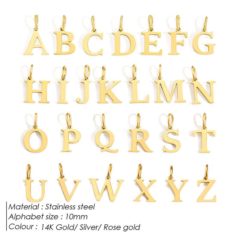 A-Z Alphabet 26 Letter Charms Set Heart Zircon Pearl Initial Letter Gold Plated Stainless Steel Pendants for DIY