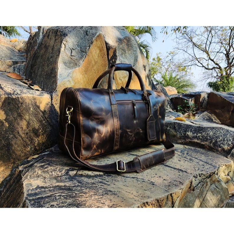 Leather Duffle Bag, Handmade Leather Weekender, Gym Bag, Vacation Duffel Bag, Travel Bag, Overnight Bag for Womens Day Gift