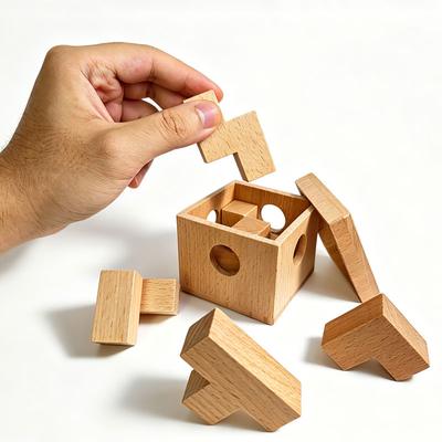 Soma Cube Puzzle In Wood Box IQ Logic Training Brain Teaser For Adults & Kids Mind Challenges Intellectual Toys Unique Gifts