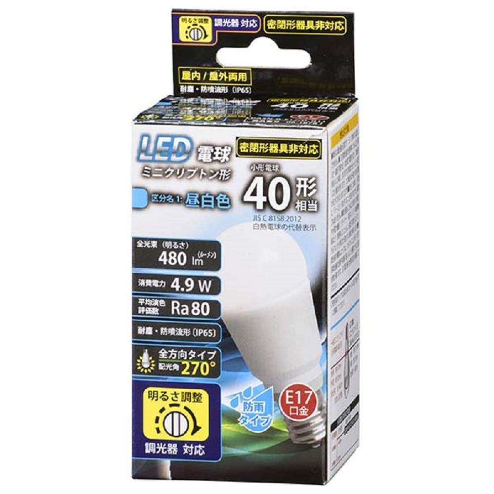 OHM LED Light Bulb, Mini Krypton Type, E17 Base, Daylight White, LDA5N-G-E17D G11 06-1878
