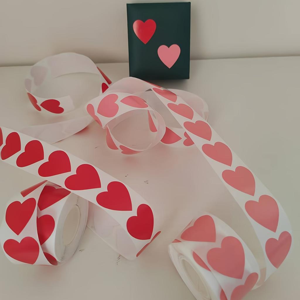 1000pcs/2rolls Heart Stickers,2.5cm/0.98in Wide,Pink+Red Self-Adhesive Labels for Office Tag,Gift Wrapping Seals,Valentine's Day