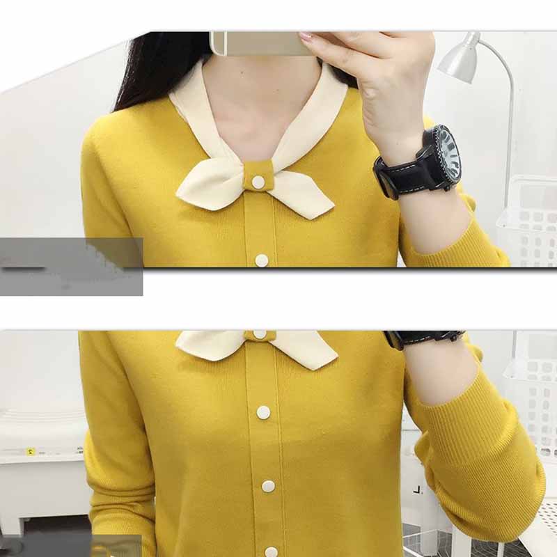 Sweaters Women's Long Sleeved Knitwear Short Top Undercoat Women's Spring New Bow Neck Slim