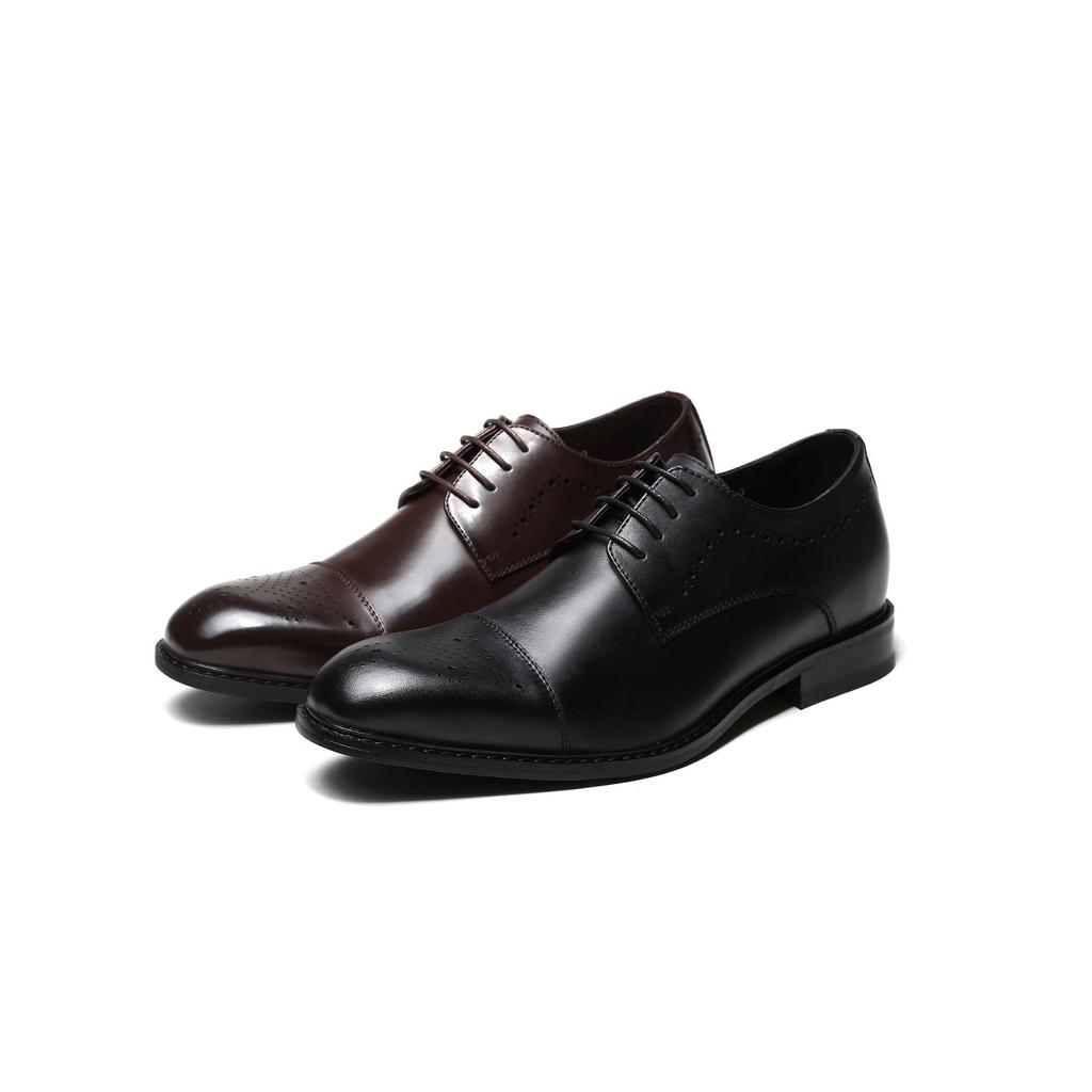 New Japanese Genuine Leather Brogue Business Formal Wear Leather Shoes Men's Height Increasing Insole Casual Oxford Square Toe Fashion Shoes