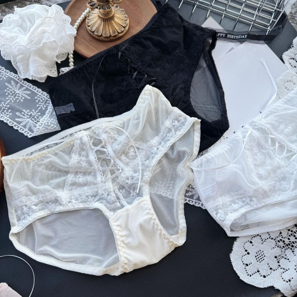 Ladies Summer Court Style Small Male Main Mesh Lace Up Mid Waist Triangle Briefs