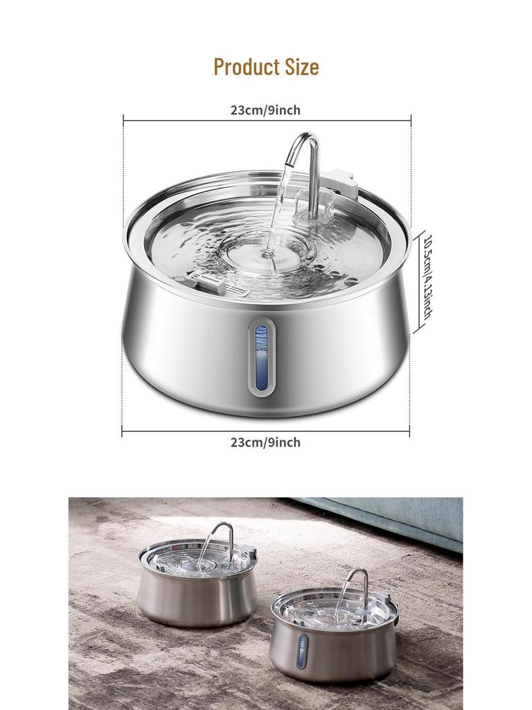 SUS304 Stainless Steel 4L Automatic Pet Water Dispenser with Visible Window