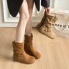 Retro short boots women's autumn new short tube pleated piled boots inner heightening Martin boots