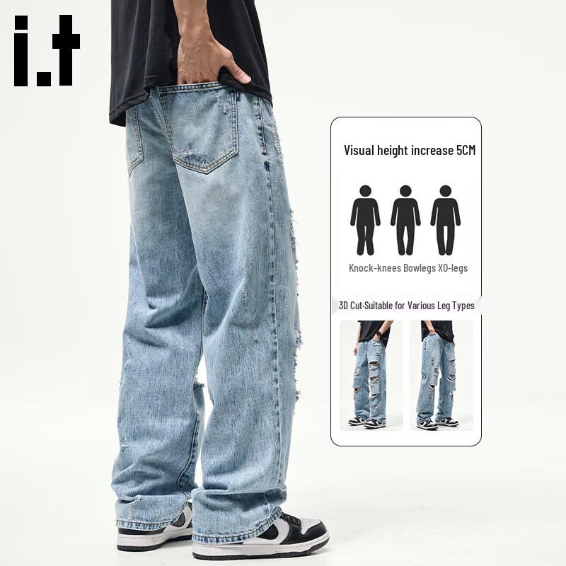 :CHOCOOLATEit Men's American High Street Ripped Straight Jeans