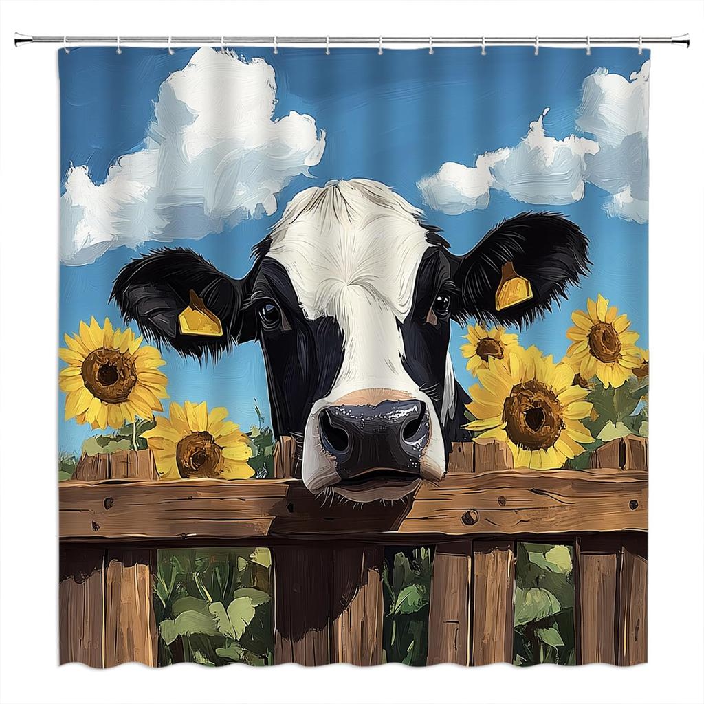 Highland Cow Shower Curtain Rustic Bull Western Farmhouse Cattle Country Restroom Accessories Funny Farm Animal Bathroom Decor