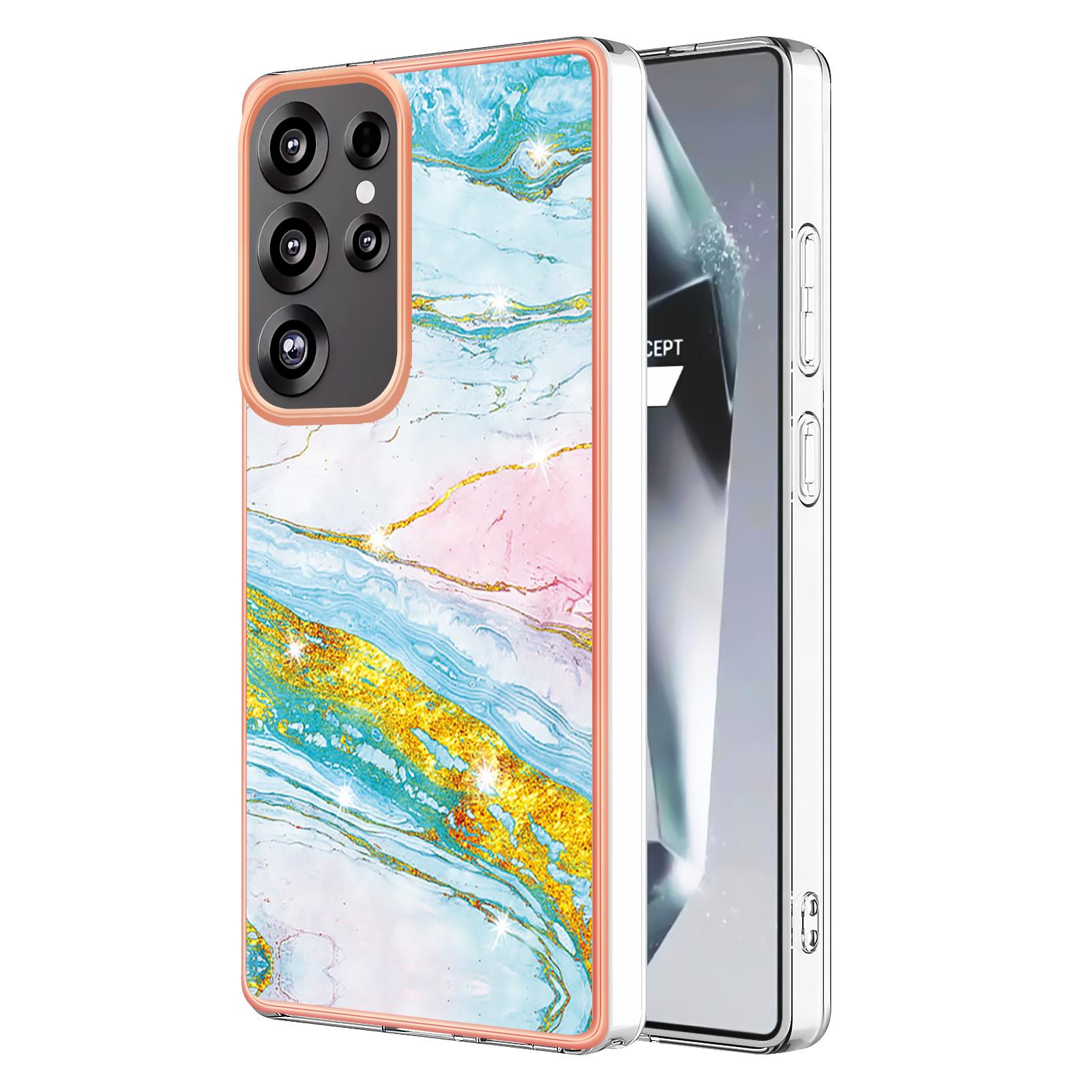 

Для Samsung Galaxy S25 Ultra чехол из ТПУ с IMD мраморным узором гальванизированная задняя крышка Green 004