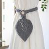 Bohemian Woven Curtain Tiebacks with Tassel, Leaf, and Wood Bead Decor