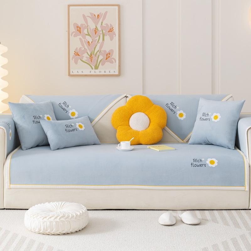 Kissen für Stoffsofa mit frischen Blumen, Universell für alle Jahreszeiten, Rutschfest, Einfaches modernes Kissen, Sofabezug, All-inclusive Cartoon