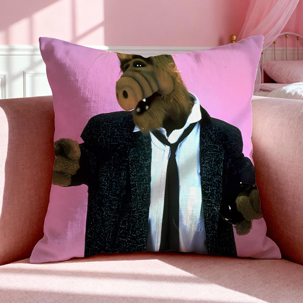 Cartoon A-Alf Cushion Cover Breathable Linen Pillowcase Summer Odorless Eco-Friendly Invisible Zipper Washable