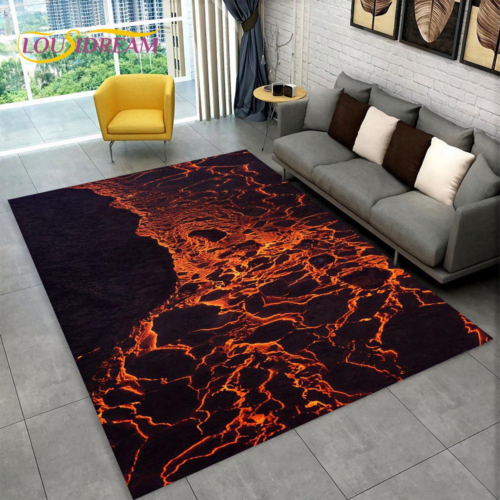 3D Volcano Lava Magma Area Rug Large,Carpet Rug for Living Room Bedroom Sofa Doormat Decoration,Kid Play Non-slip Floor Mat Gift