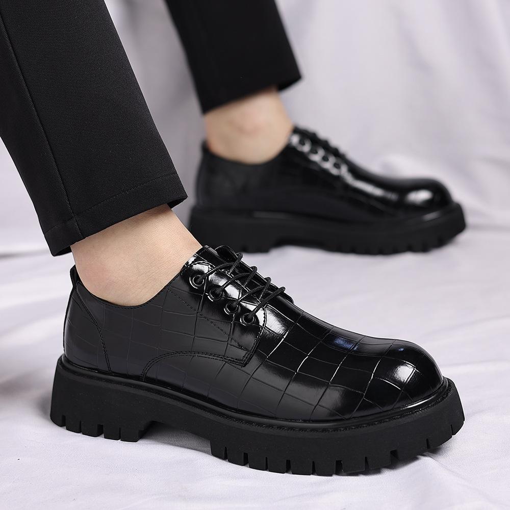 Men's Leather Shoes Men's Thick-soled Height-increasing British Wedding Groom Suit Shoes Spring and Autumn Leather Shoes Fashion Large-size Casual Sh