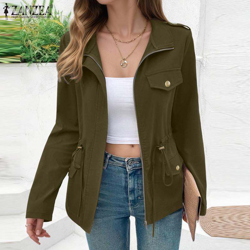 ZANZEA Womens Casual Long Sleeve Zipper Cardigan Thin Jackets