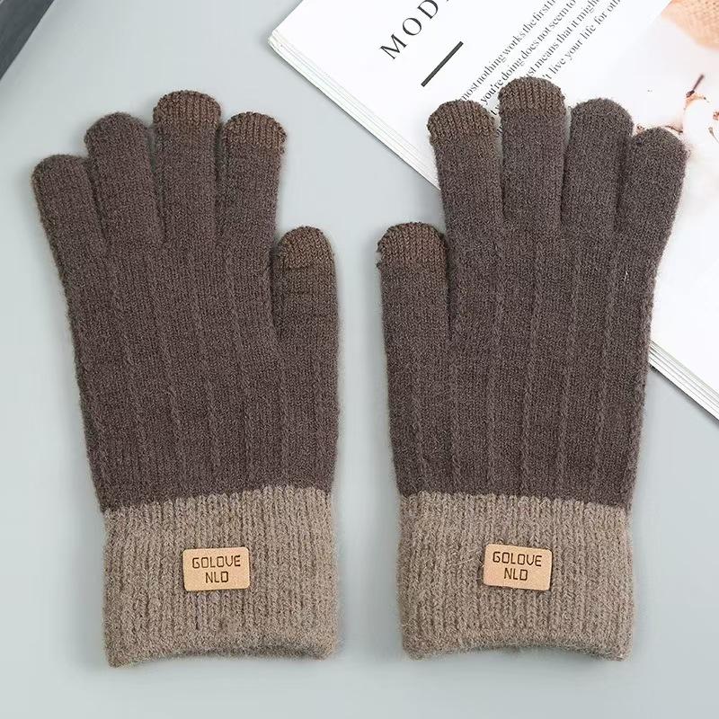 Winter Gloves with Velvet and Thickening Korean Style Cold-proof Cycling Touch Screen Knitted Gloves Warm Unisex Wool