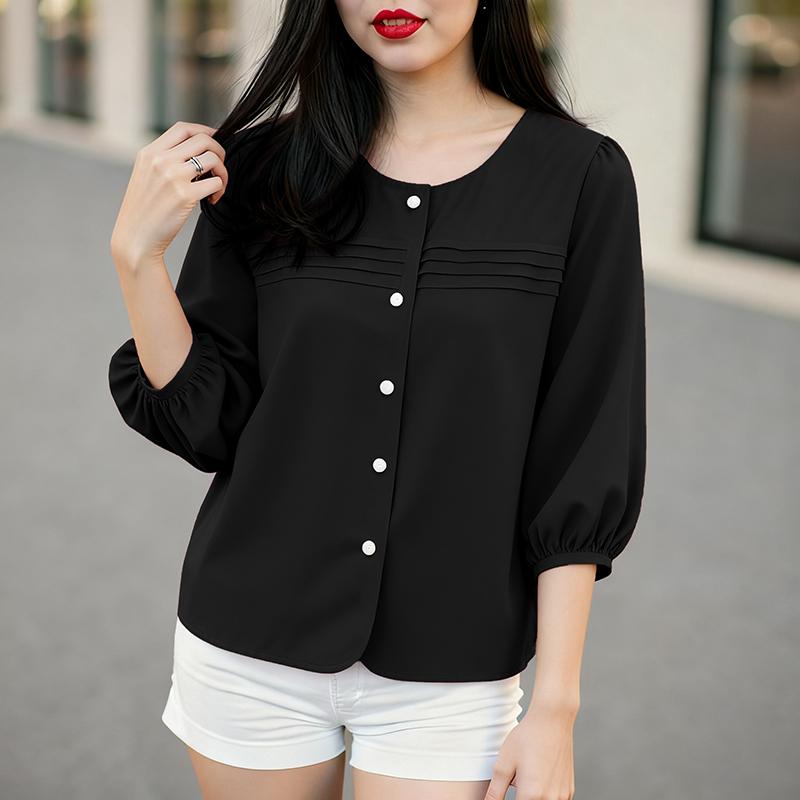 ZANZEA Bluză casual pentru femei, cu mâneci 3/4, cu decolteu rotund