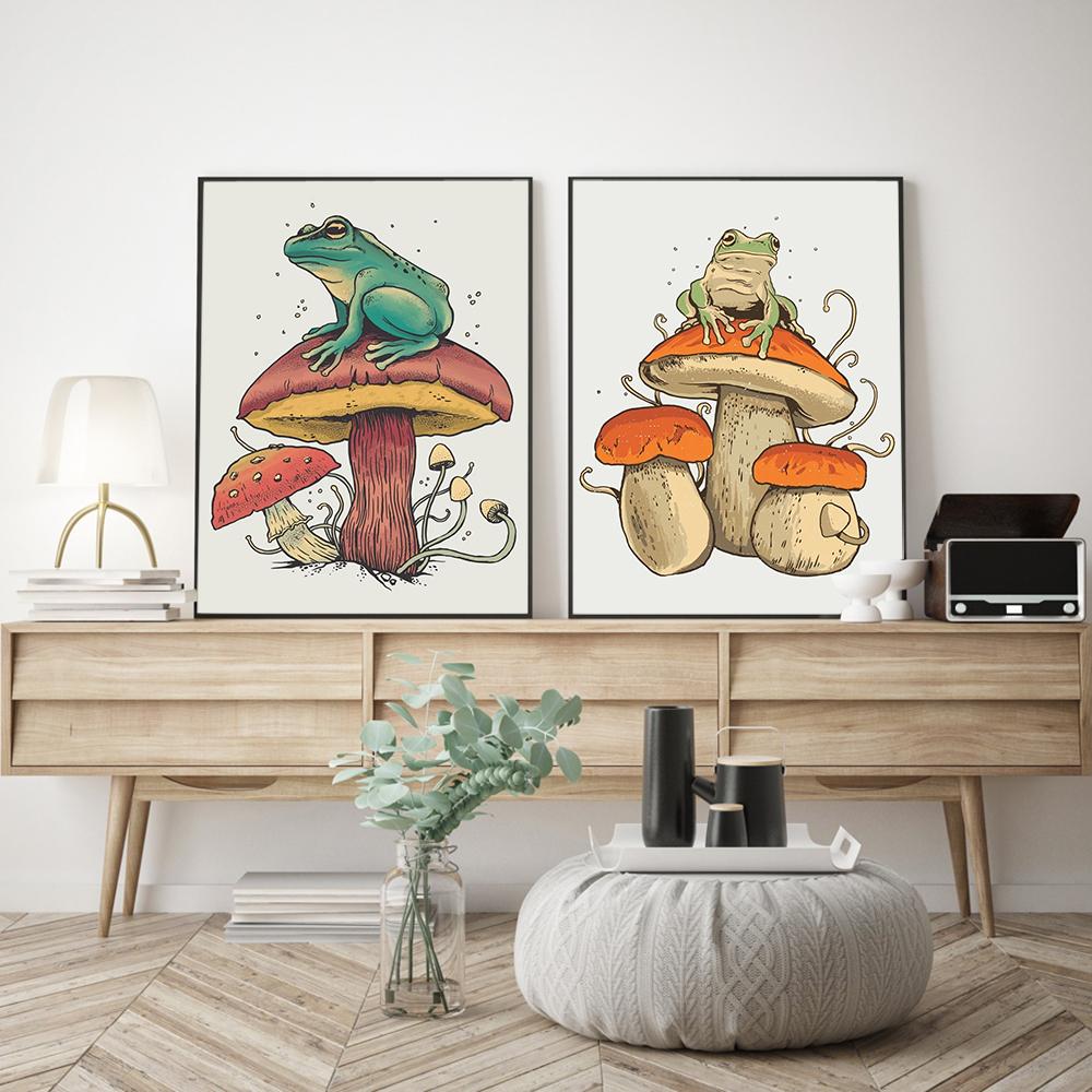 Frog Mushroom Umbrella Cartoon Game Hd Poster Print Animal Comics Canvas Painting Kids Room Home Decor Anime Art Wall Picture