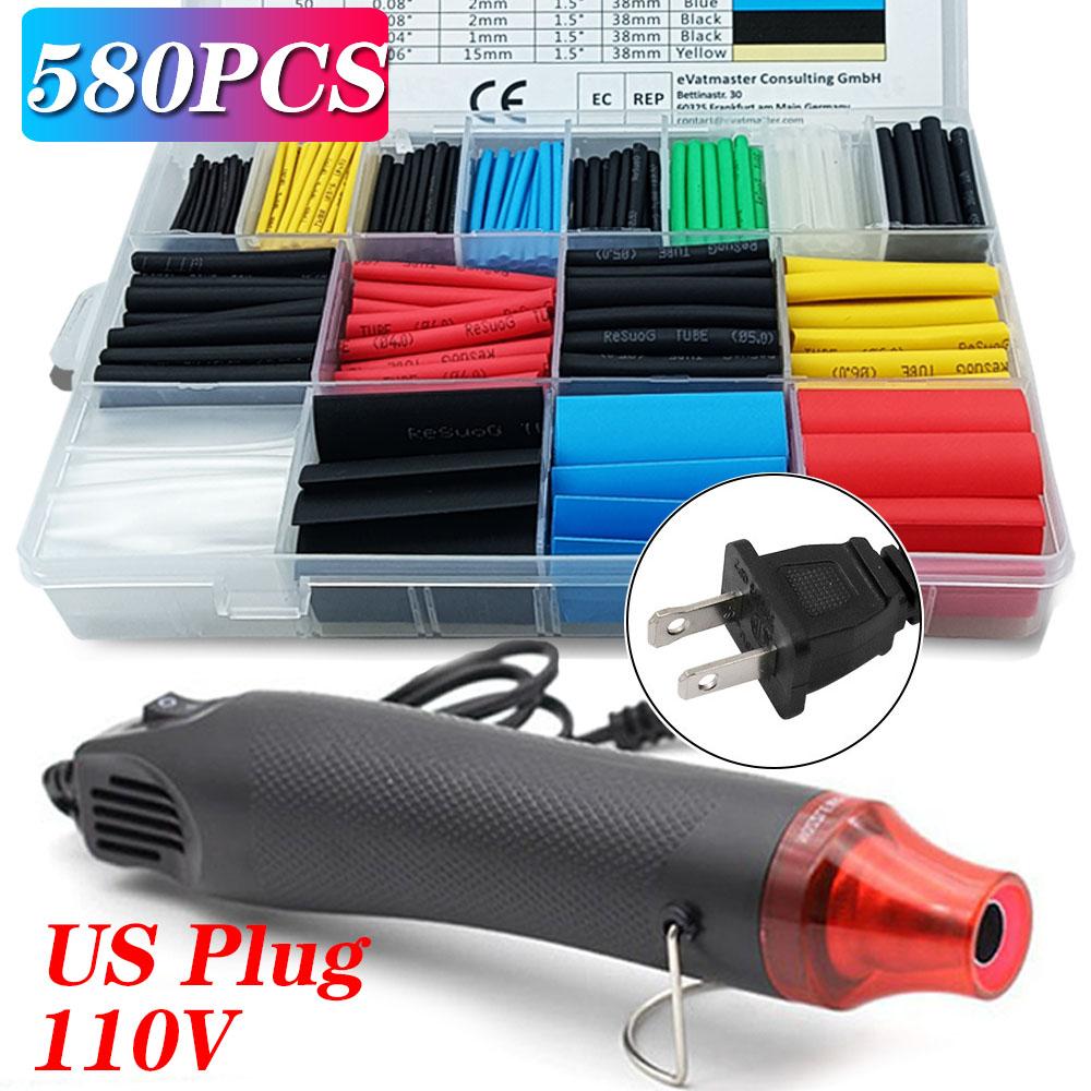 580/328/127PCS Heat Shrink Tubing Kit 2:1 Shrinkable Wire Shrinking Wrap Tubing Wire Connect Cover Protection with Hot Air Gun