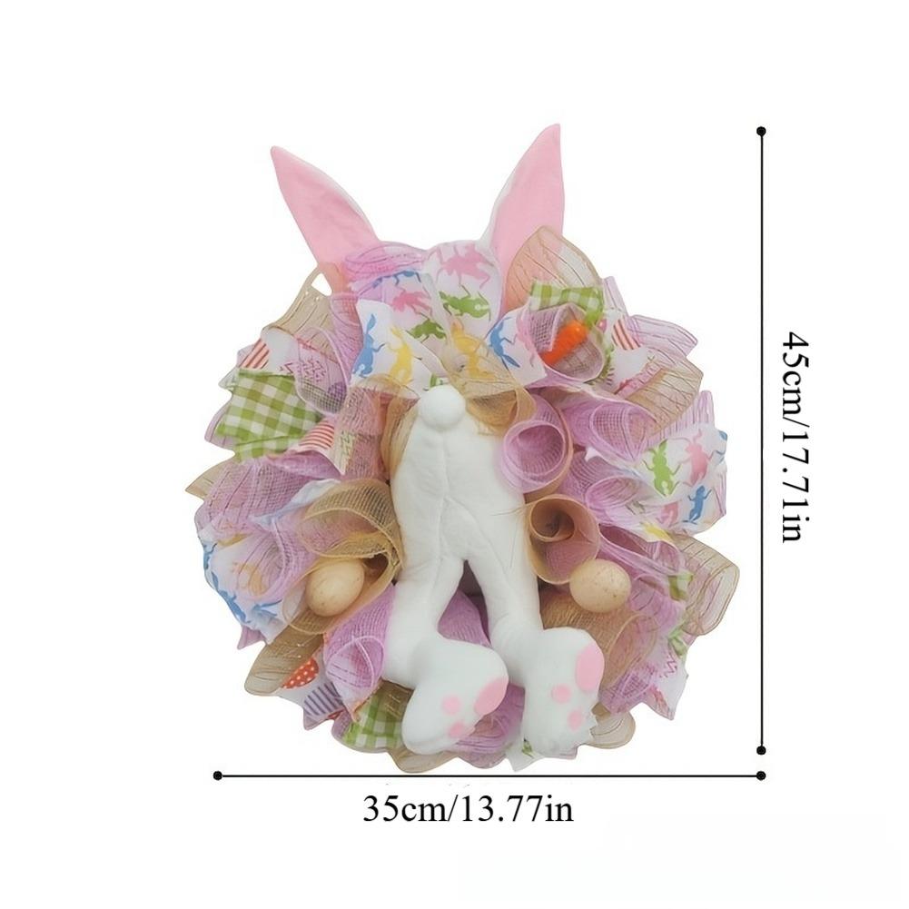 Colorful Easter Bunny Door Wreath with Handmade Ribbon and Creative Rabbit Design for Festive Holiday Decoration