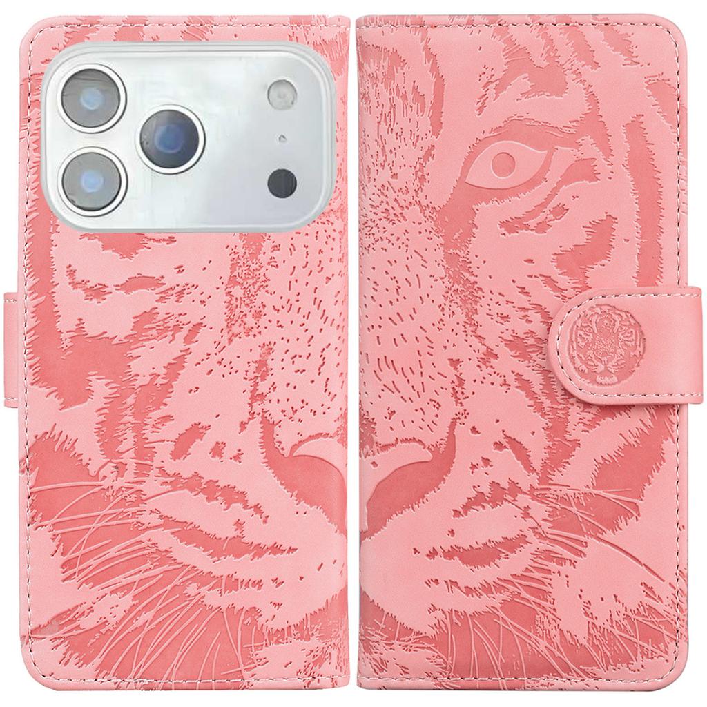 For iPhone 17 Pro Max Case Tiger Imprint Leather Wallet Phone Cover