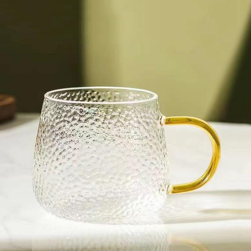330ml 11.3oz Hamrad Glas med Gult Handtag Värmebeständig Vattenkopp Kreativa Frukost Mjölk Juice Koppar Ölglas