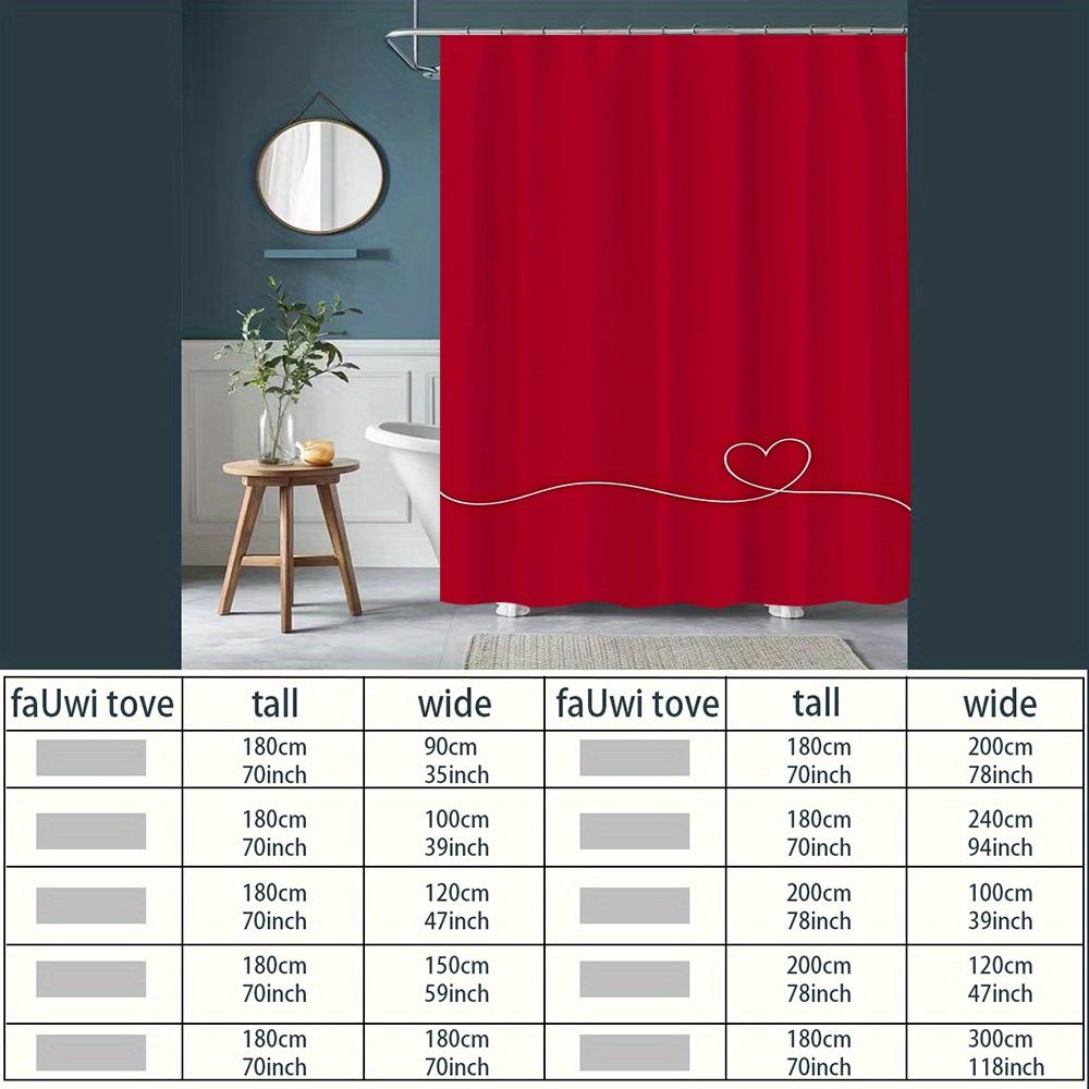 Elegant Red Shower Curtain With White Line Heart Design Waterproof Polyester Bath Curtain No Punching For Modern Bathroom Decor
