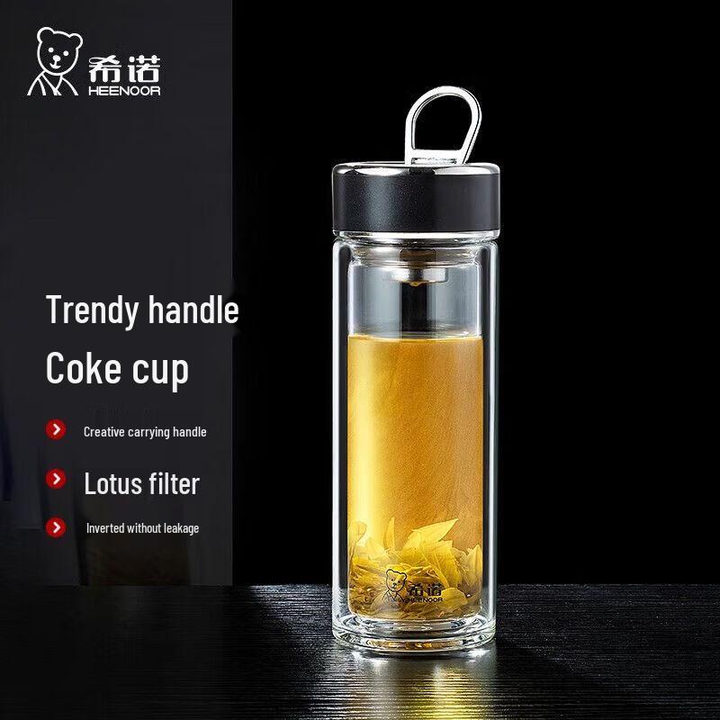 Xinuo Double-Wall Portable Borosilicate Glass Bottle with Loop Handle