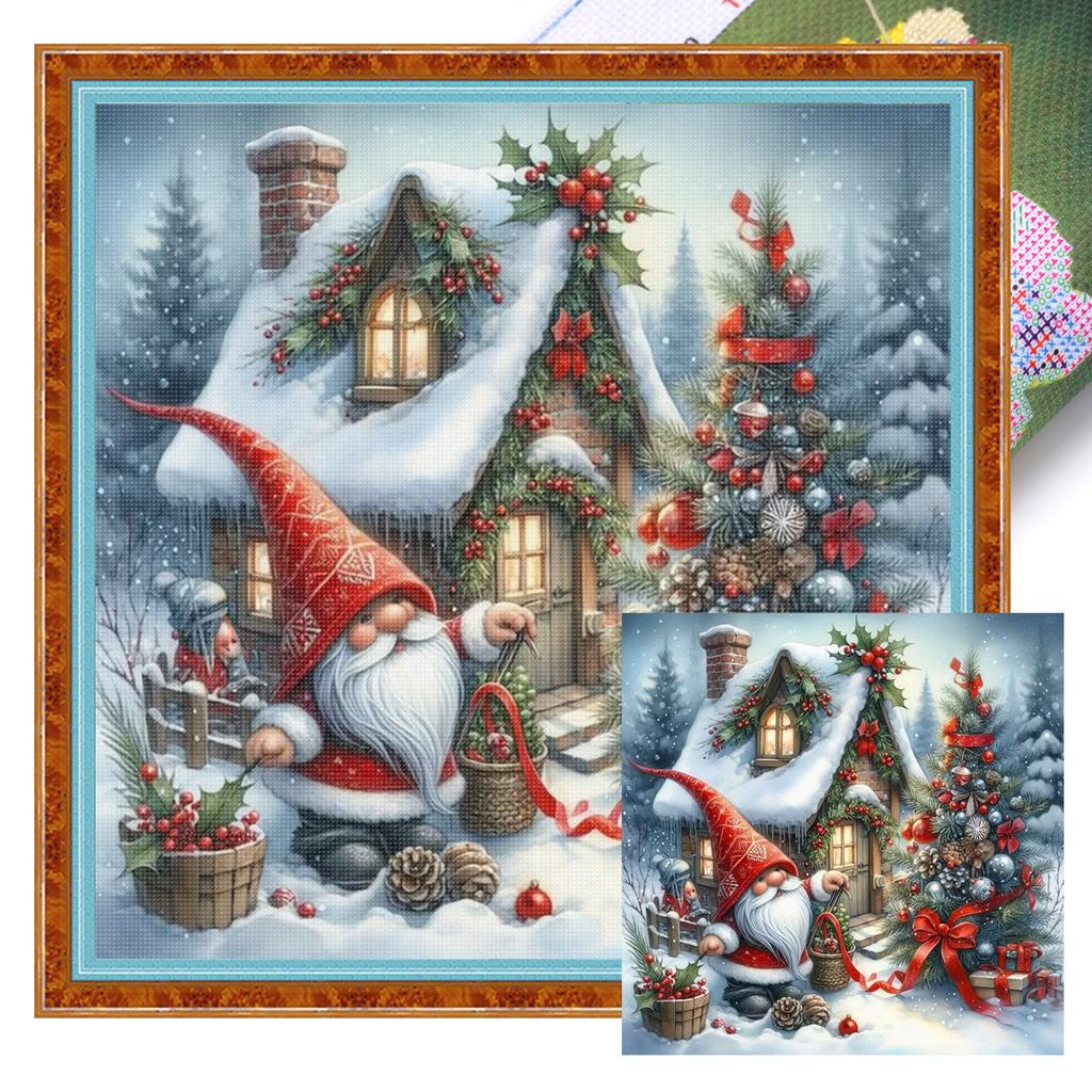 Christmas House Printed Cross Stitch Kit 45x45cm DIY 11CT Embroidery Craft Set